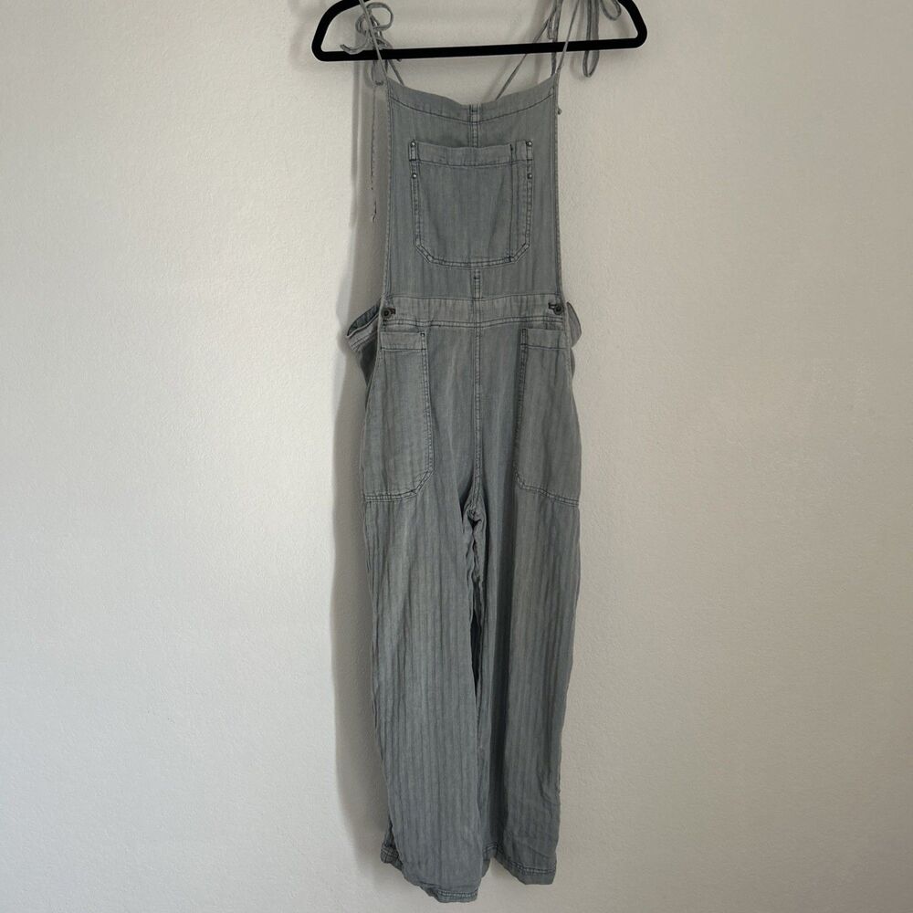 Free People Jumpsuit Womens Small Gray Linen Blend Wide Leg Boho Peasant Sz M